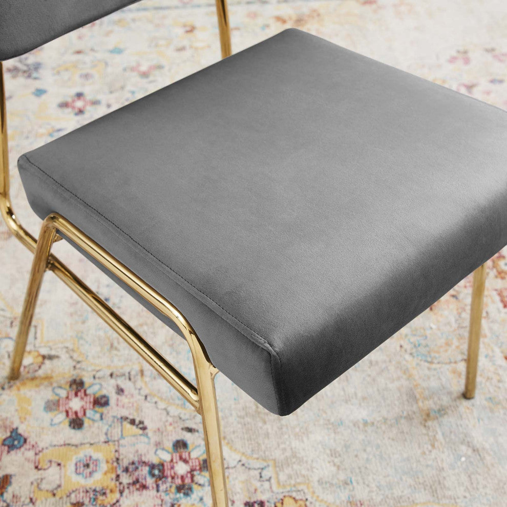 Side Dining Chair, Velvet, Metal, Gold Gray, Modern, Cafe Bistro Restaurant