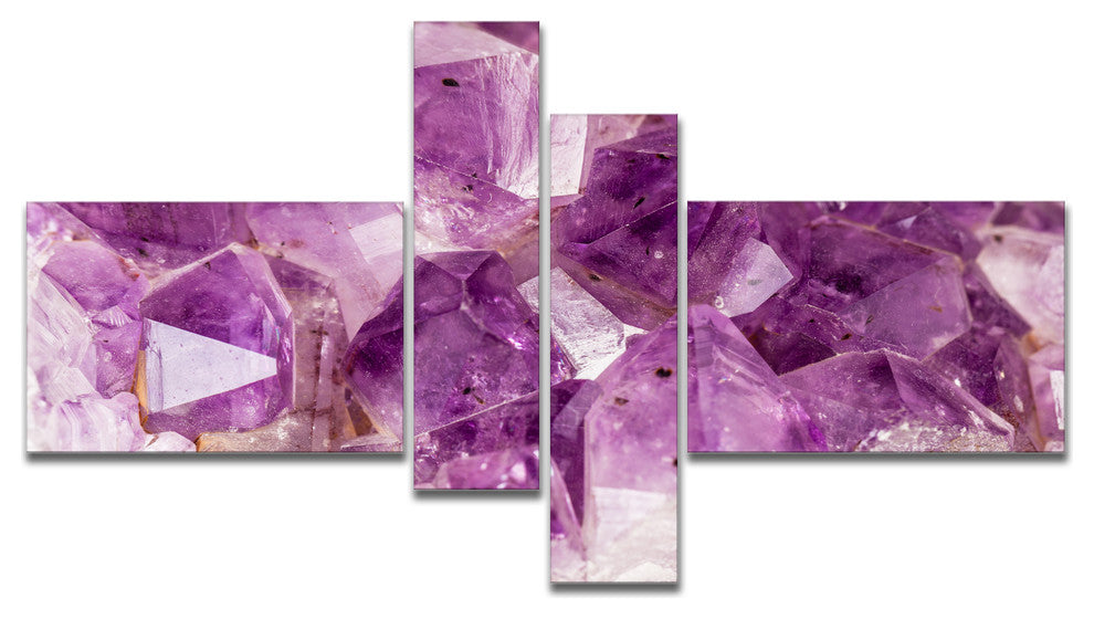 Purple Amethyst Macro, Abstract Canvas Wall Art Print, 60"x32", 4 panels