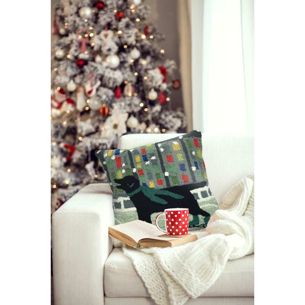 Frontporch Holiday Ice Dog Pillow, 18" Square, Green