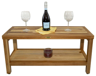 HomeRoots Large Rectangular Teak Bench With Shelf, Natural Finish