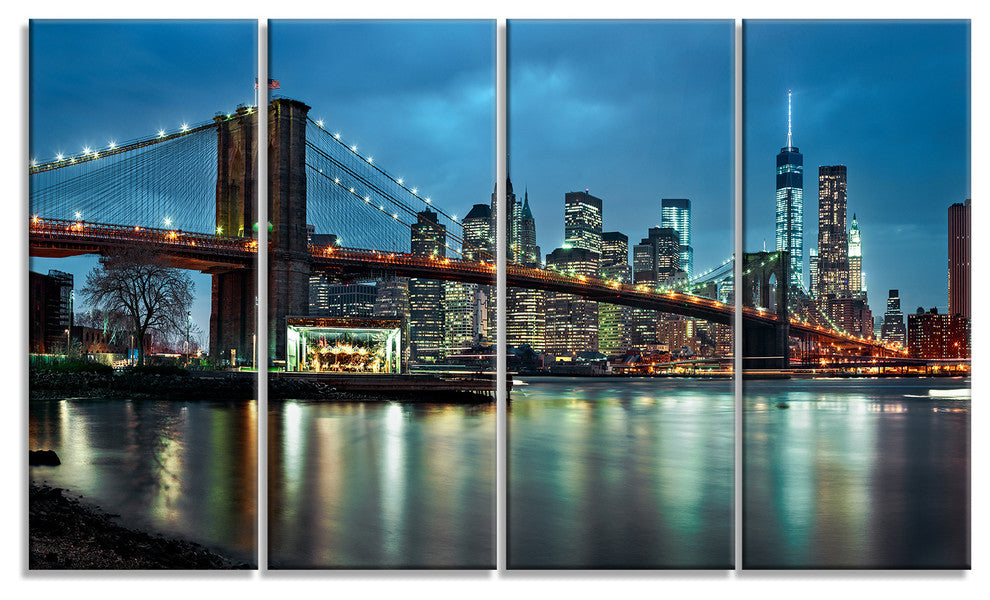 "Brooklyn Bridge and Skyscrapers" Canvas Print48"x28", 4-Panels
