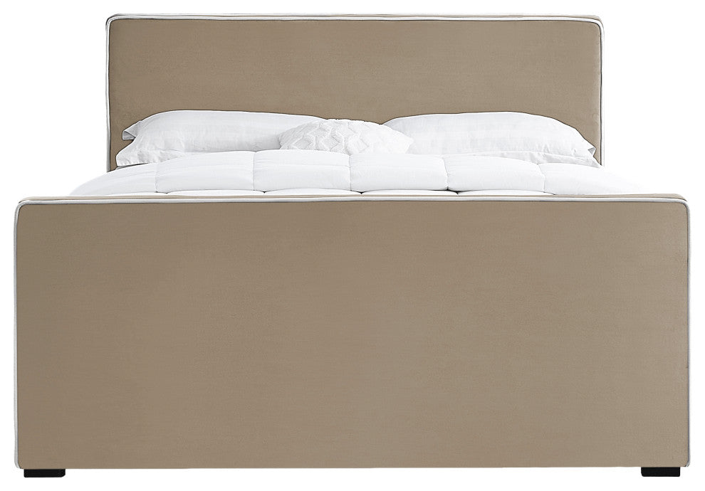 Dillard Velvet Upholstered Bed, Beige, Queen