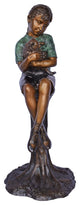Girl Sitting on A Log With Her Cat Bronze Statue Size: 15"L x 15"W x 35"H.