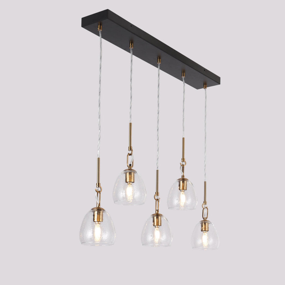 LNC 5-Light Black and Polished Gold Modern Linear Large Kitchen Island Light