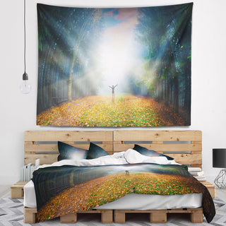 Men and Bright Sunlight Panorama Landscape Wall Tapestry, 92"x78"