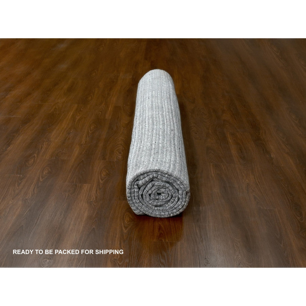 White and Black Wool and Silk Hand Loomed Modern Oversized Rug, 14'x16'