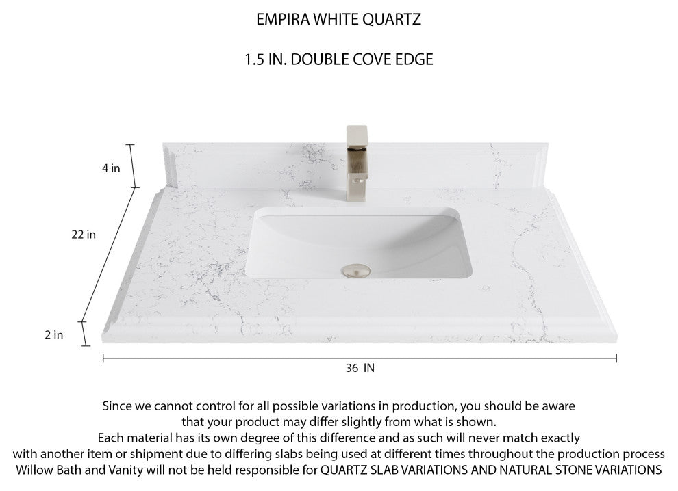 Sonoma 36 Center Sink Bath Vanity in Light Natural Teak with 1.5" Empira Quartz