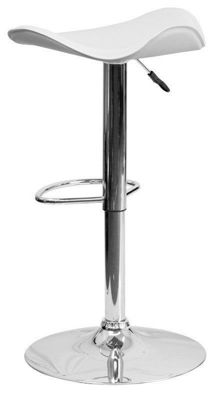 Ethan White Vinyl Adjustable Height Barstool With Chrome Base