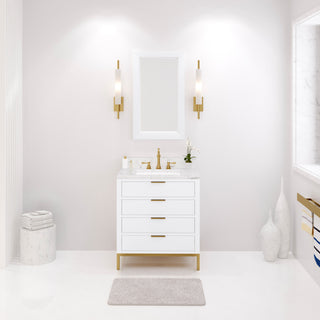 Bristol 30" Marble Countertop Vanity, Pure White With Mirrors