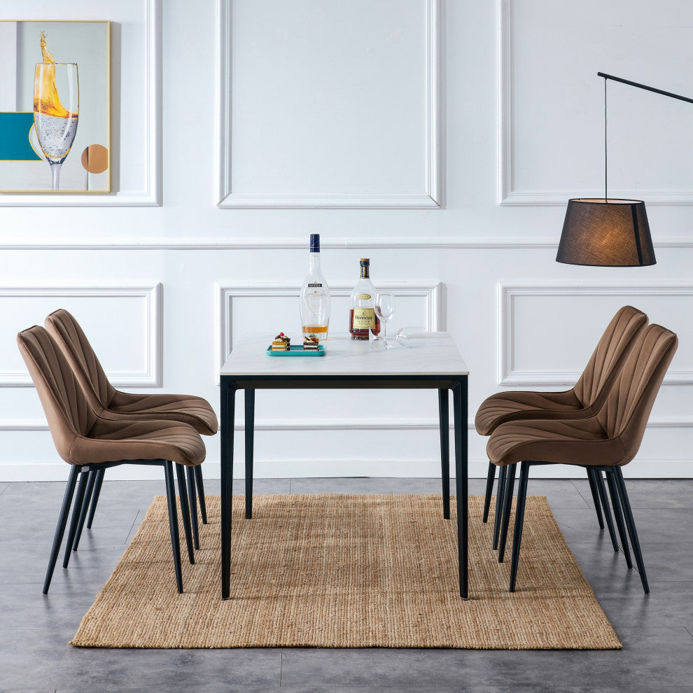 20 in.W Indoor Velvet 4 Dining Chairs with Cushions and Coated Legs, Brown