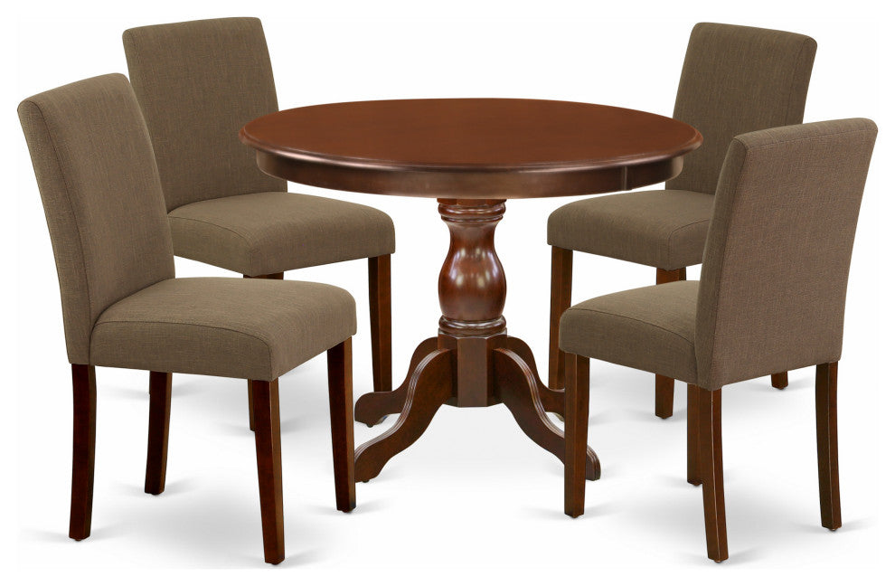 5 Pc Dining Set, Mahogany Breakfast Table, 4 Coffee Chairs