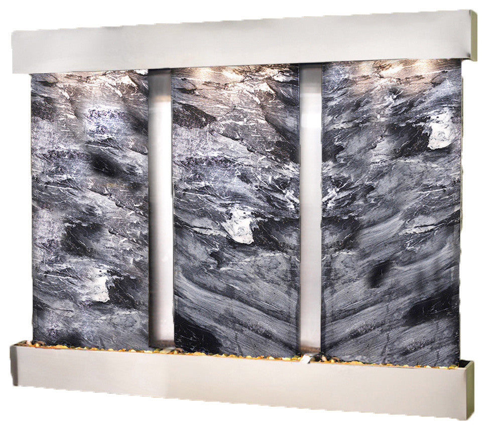 Deep Creek Falls Fountain, Black Marble, Stainless Steel, Square