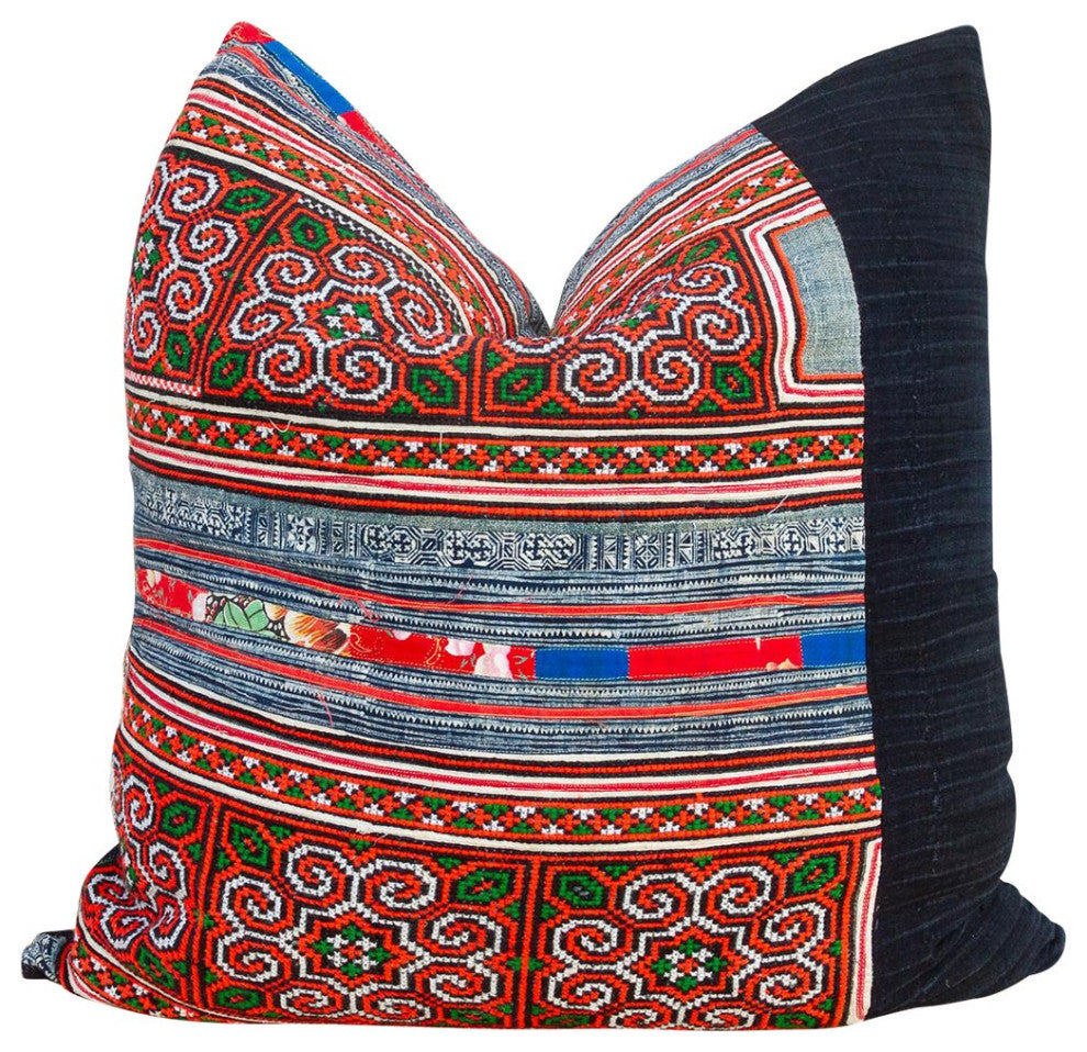 Large Antique Hmong Floral Pillow