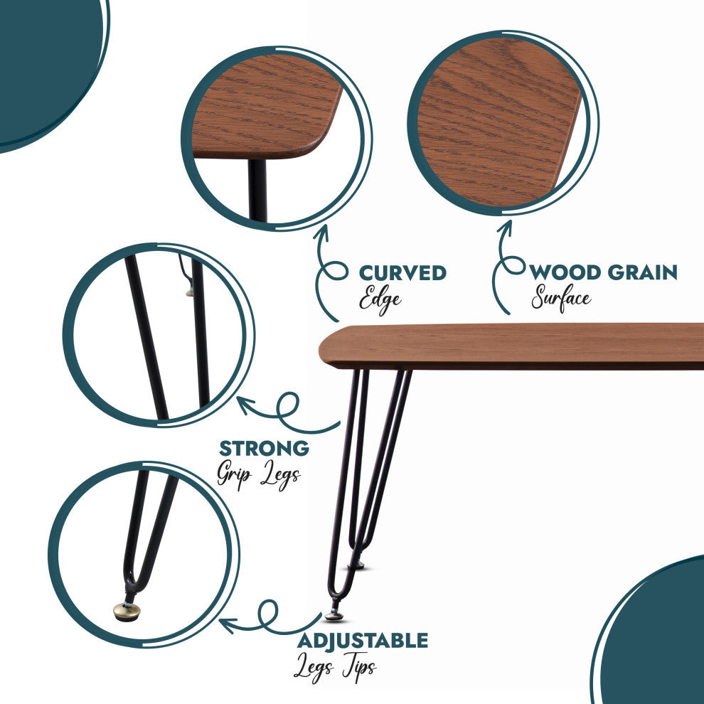 Elmwood 47" Coffee Table Rectangular MDF Tabletop, Black Iron, Walnut