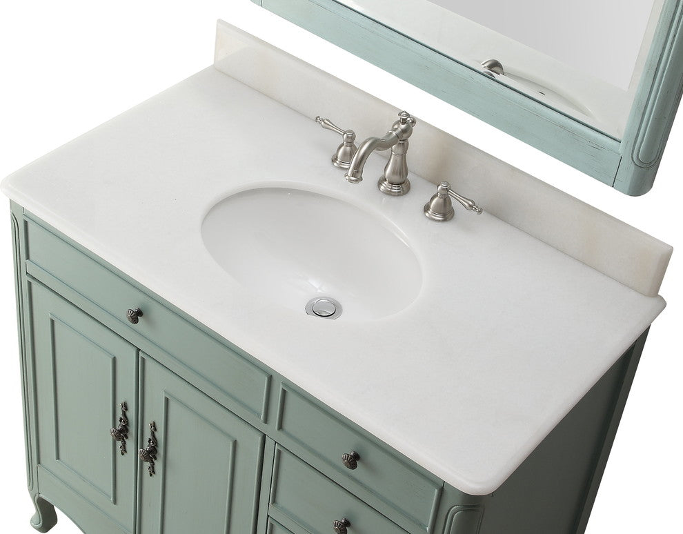38 Inch Distressed Vintage Blue Cottage Style Daleville Bathroom Sink Vanity, No Mirror Add Faucet