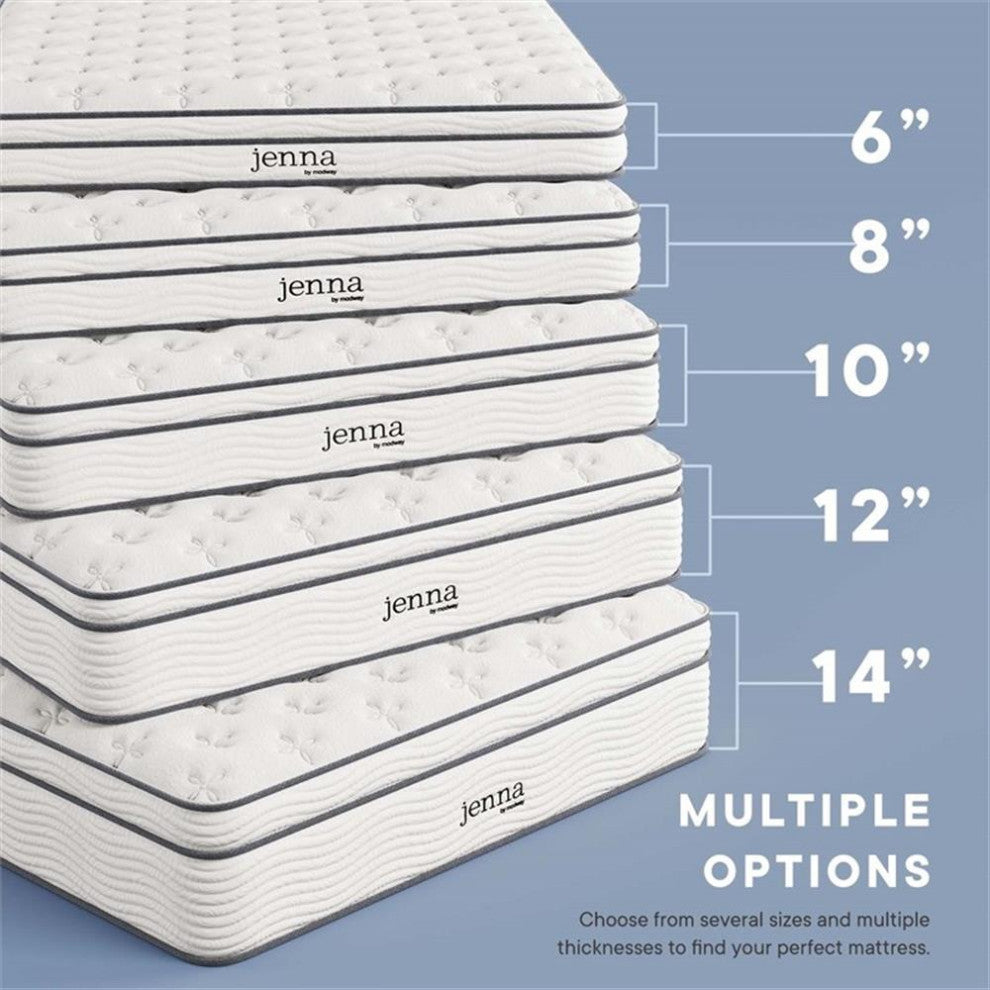 Pemberly Row Modern Fabric 6" Innerspring and Foam Twin Mattress in White