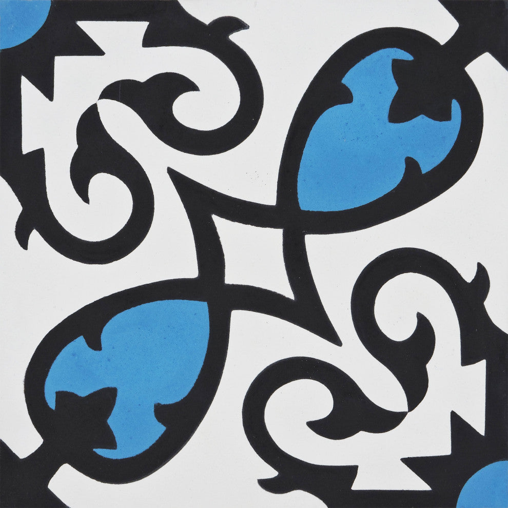 Agadir Handmade Cement Tile, Black/Blue/White, Sample