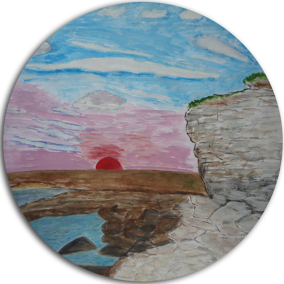 Sunset Seashore, Seascape Painting Round Wall Art, 36"