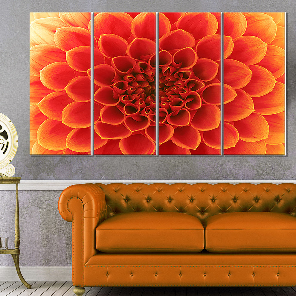 Orange Abstract Flower Petals, Floral Canvas Art Print, 48"x28", 4 Panels