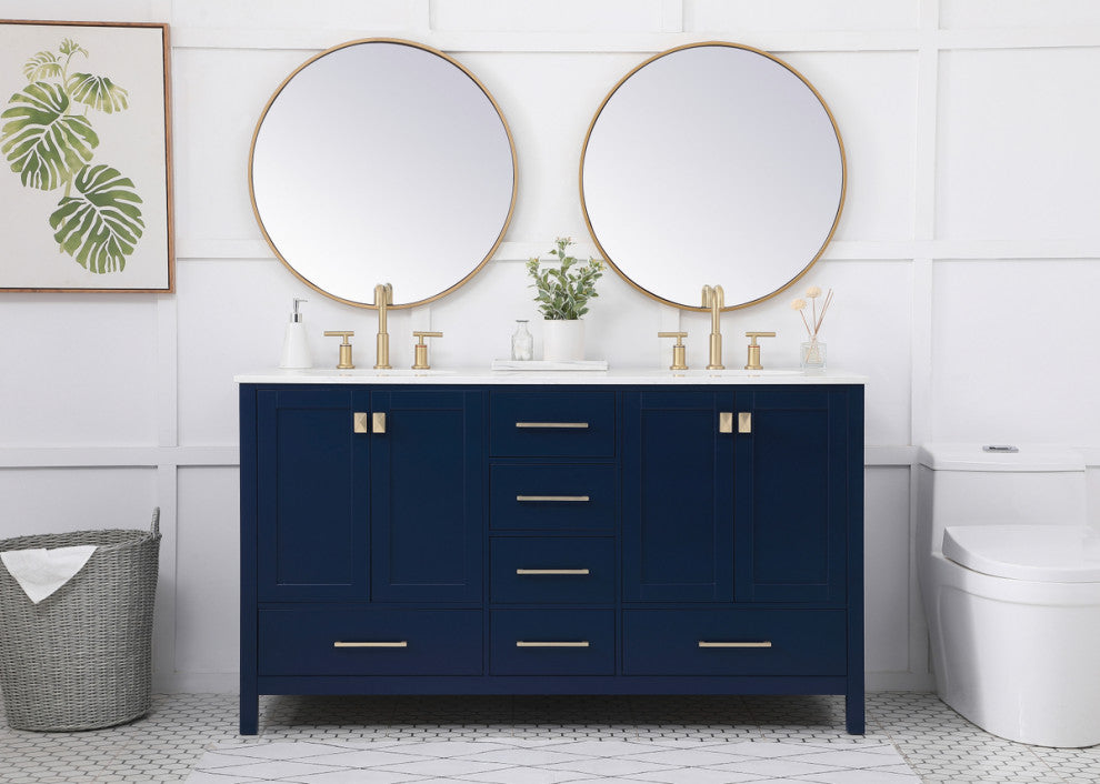 Blue 60" Double Sink Bathroom Vanity