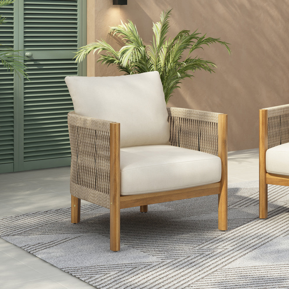 GDF Studio Outdoor Acacia Wood Club Chair, Teak/Beige, Single