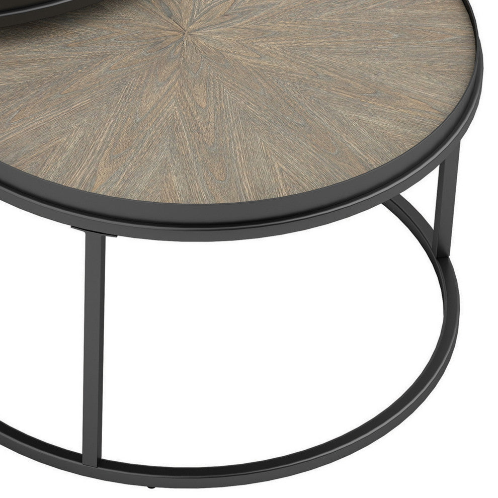 Benzara BM242065 2 Piece Nesting Table With Elm Wood Top, Gray