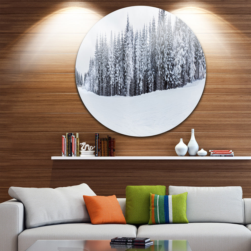Black And White Snow-Capped Hills, Landscape Disc Metal Wall Art, 23"