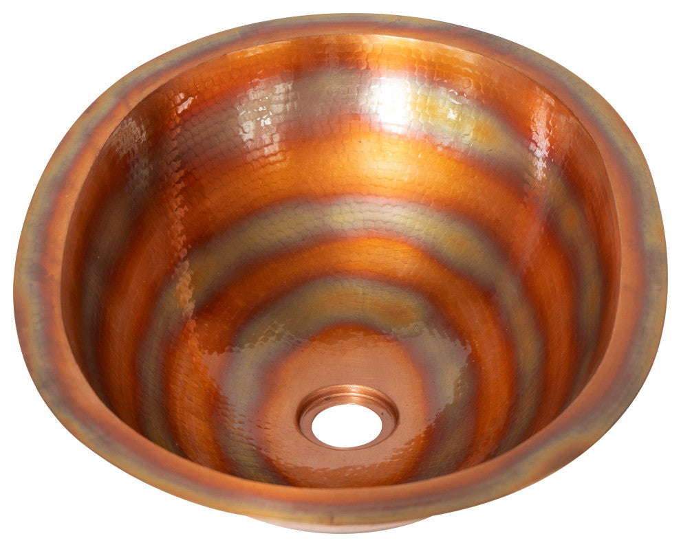 19" Oval Single Bowl Hammered Copper Bathroom Sink, 18 Gauge