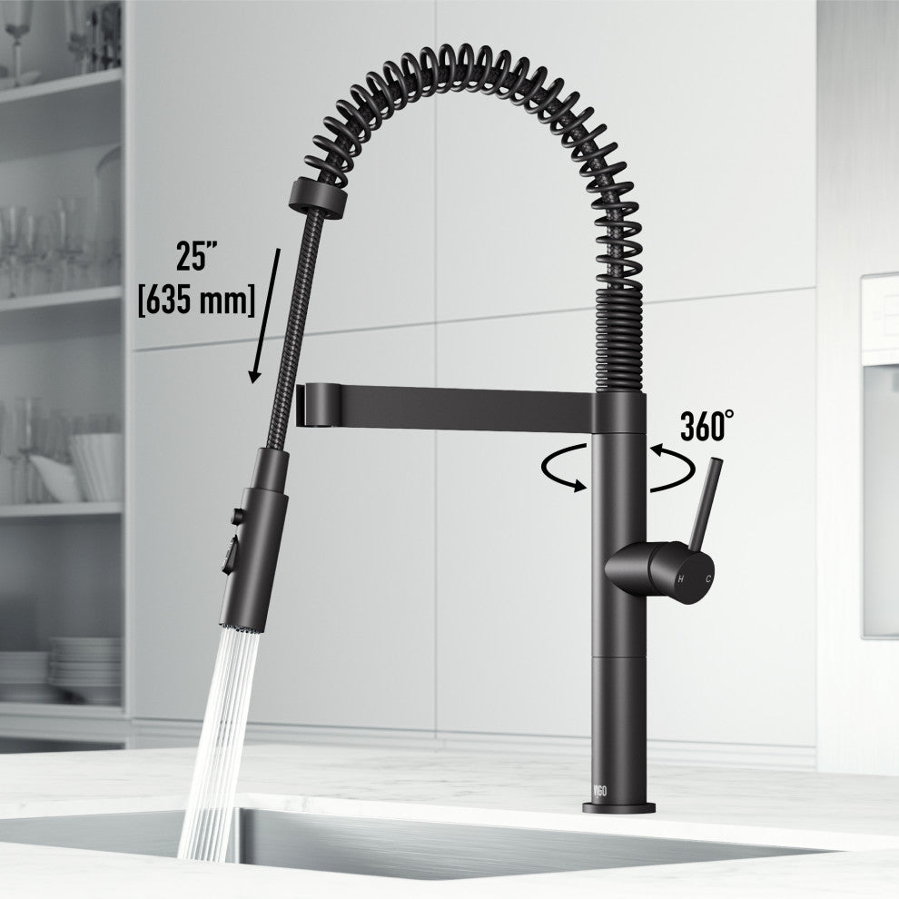 VIGO Edison Pro 20" H Single Handle Pull-Down Sprayer Kitchen Faucet, Matte Black