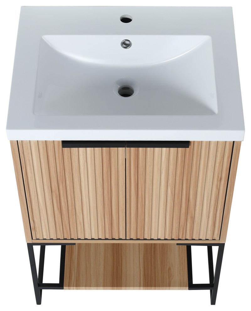 Plywood Freestanding Bathroom Vanity Set with White Ceramic Sink , Maple, 24