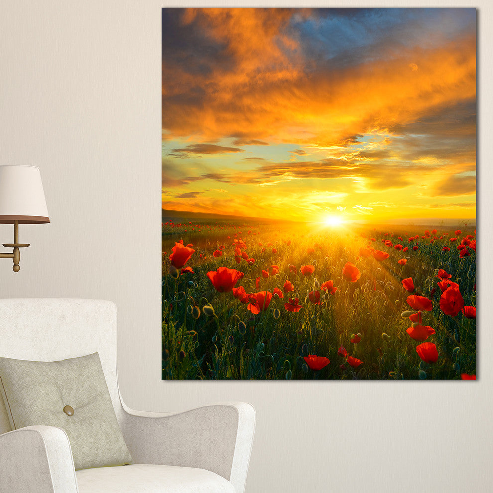 Bright New Day over Poppy Fields, Floral Canvas Art print, 30"x40"