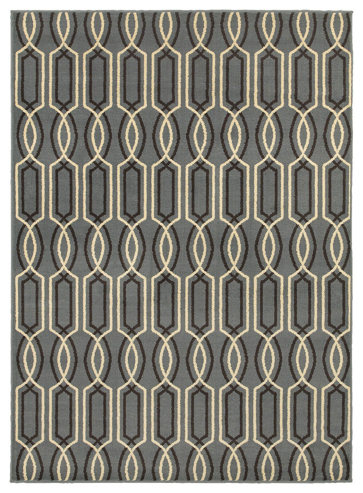 Steadman Interlocking Lattice Blue/Ivory Area Rug, 9'10"x12'10"