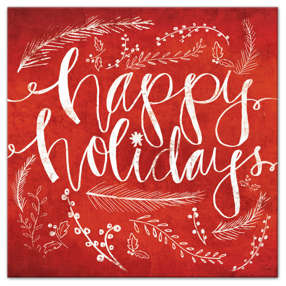 Red Happy Holidays Canvas Wall Art, 24"x24"