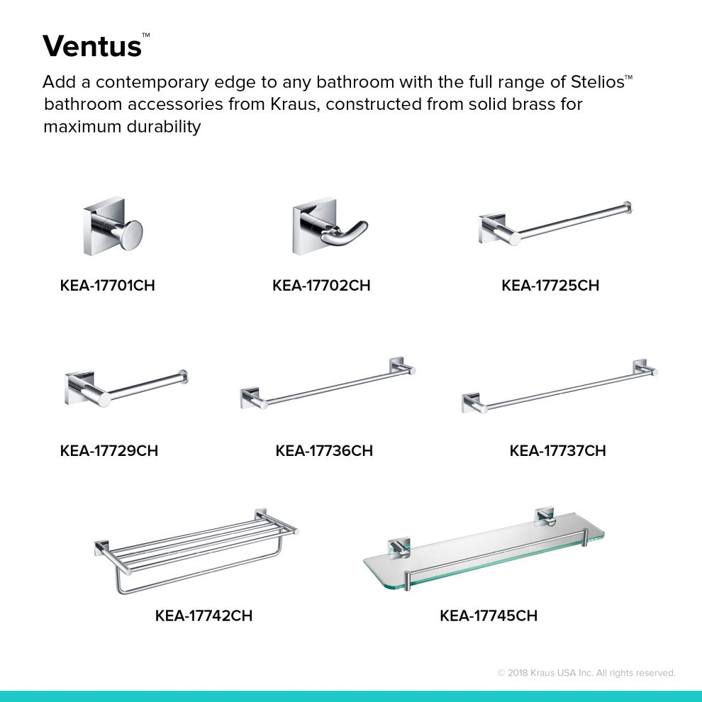 Ventus Bathroom Robe and Towel Double Hook, Chrome