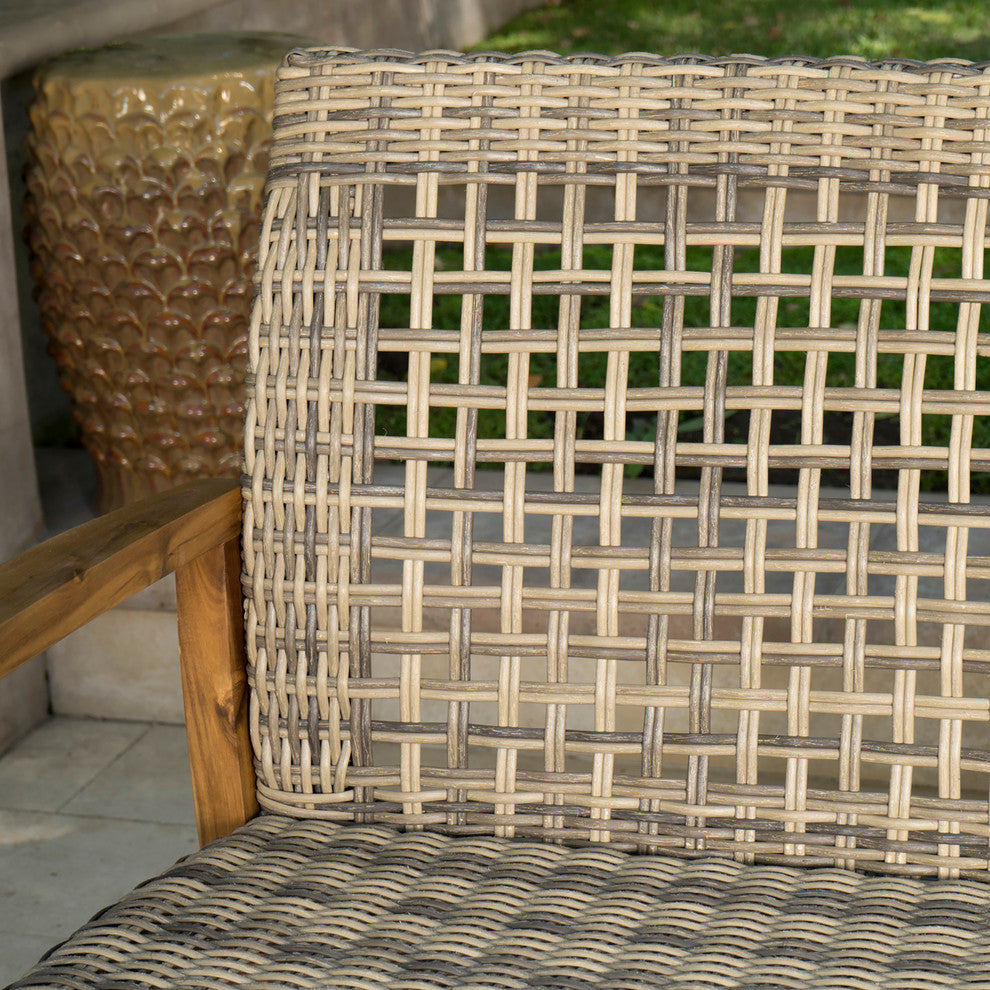 Spring Spender Outdoor 4-Piece Wood, Wicker Chat Set, Natural Stained, Gray