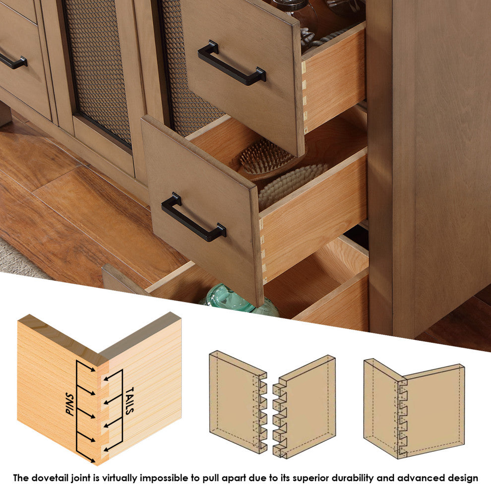 Hadiya Brown Pine Bathroom Vanity Set, 72", Without Mirror