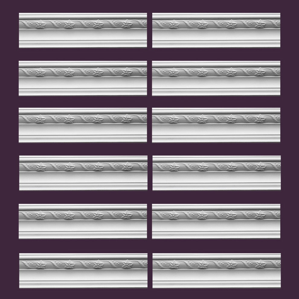 Cornice White Urethane Adams Ornate Design 12 Pieces Totaling 1152" Length