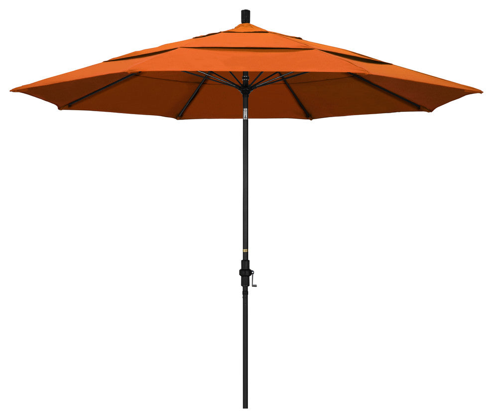 11' Matted Black Collar Tilt Crank Aluminum Umbrella, Tuscan Pacifica