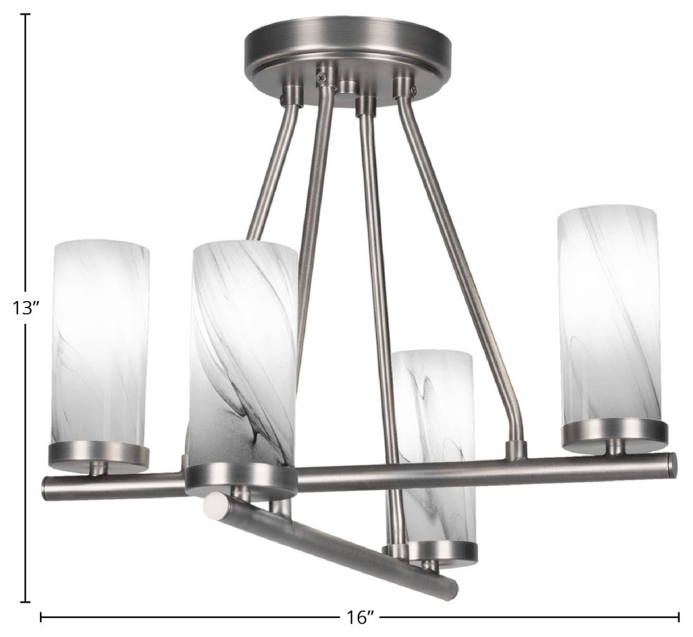 Trinity 4 Light Semi-Flush Shown, Graphite Finish With 2.5" Onyx Swirl