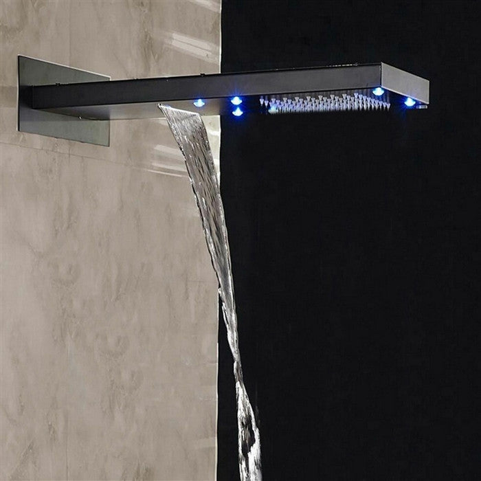 Savona 22" Matte Black Rainfall Shower System, Square Handheld Shower, LED