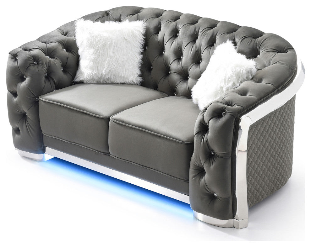 Sapphire 71 in. W Flared Arm Velvet Straight Sofa, Grey