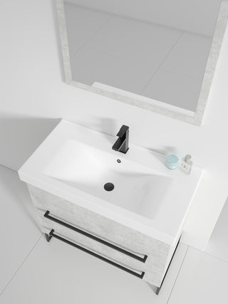 Fine Fixtures Modern Vanity Set, Gray Marble, 36", Black Hardware