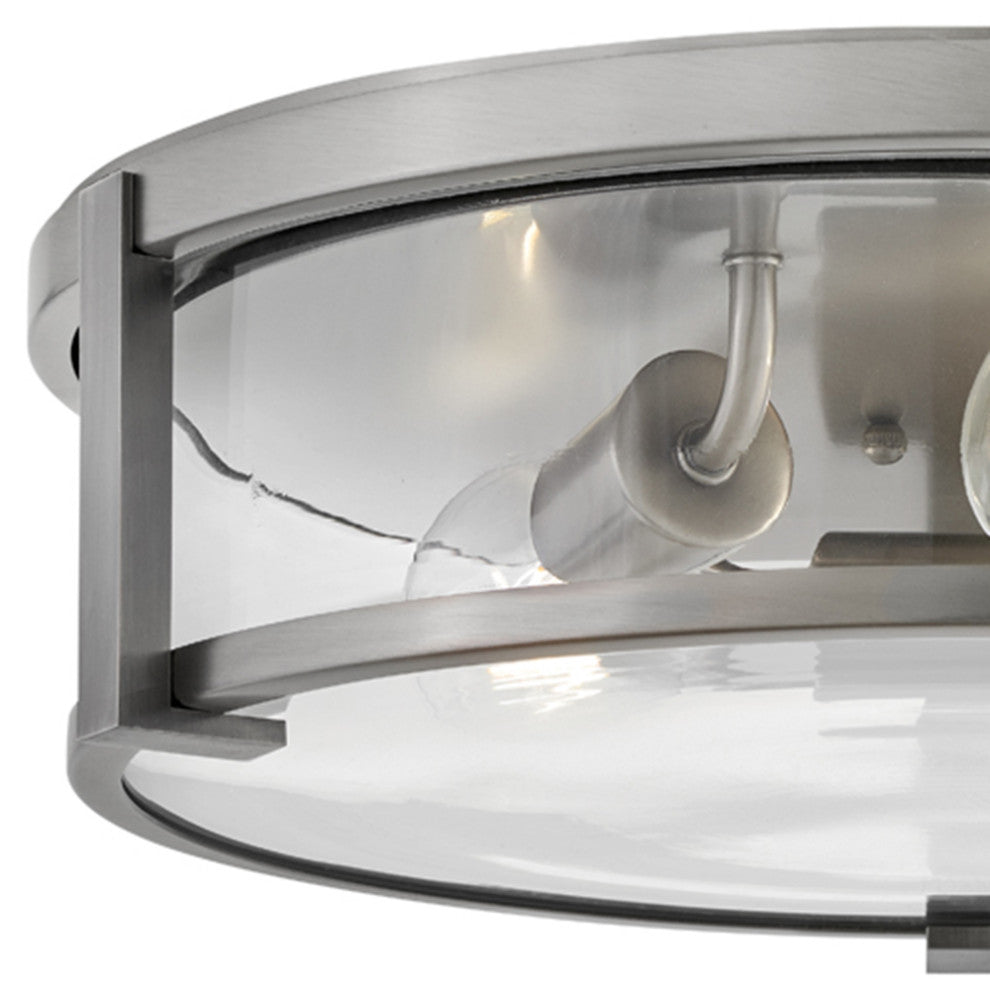 Hinkley Lowell 16" Md Flush Mount Ceiling Light, Antique Nickel + Clear Glass
