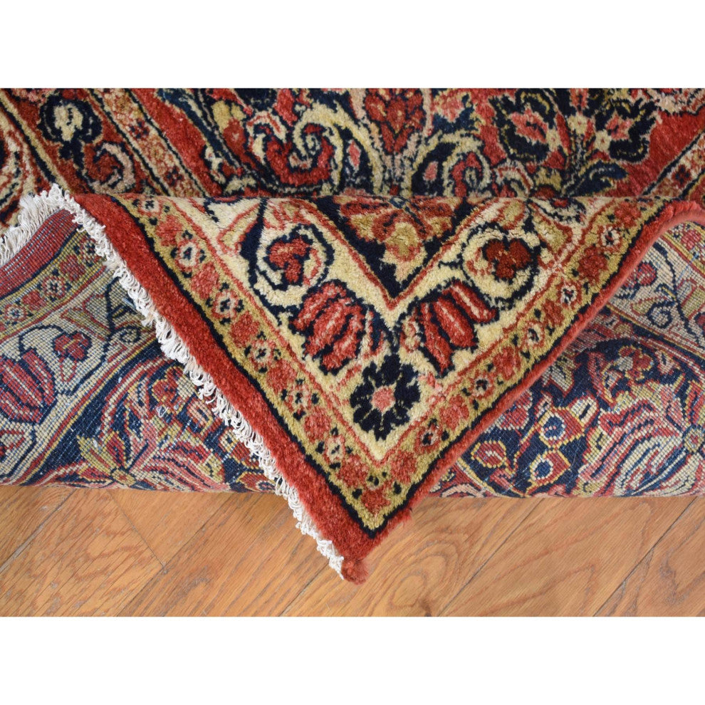 Tomato Red, Persian Sarouk Soft Wool Hand Knotted Oriental Rug, 7'10" x 9'10"