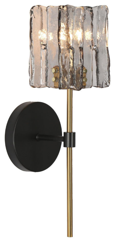 LNC Tucana Polished Gold and Matte Black Modern Wall Sconce, Textured Glass, 1 Light