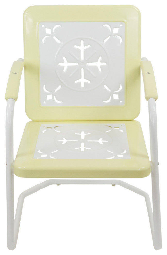 35" Square Outdoor Retro Tulip Armchair Yellow and White