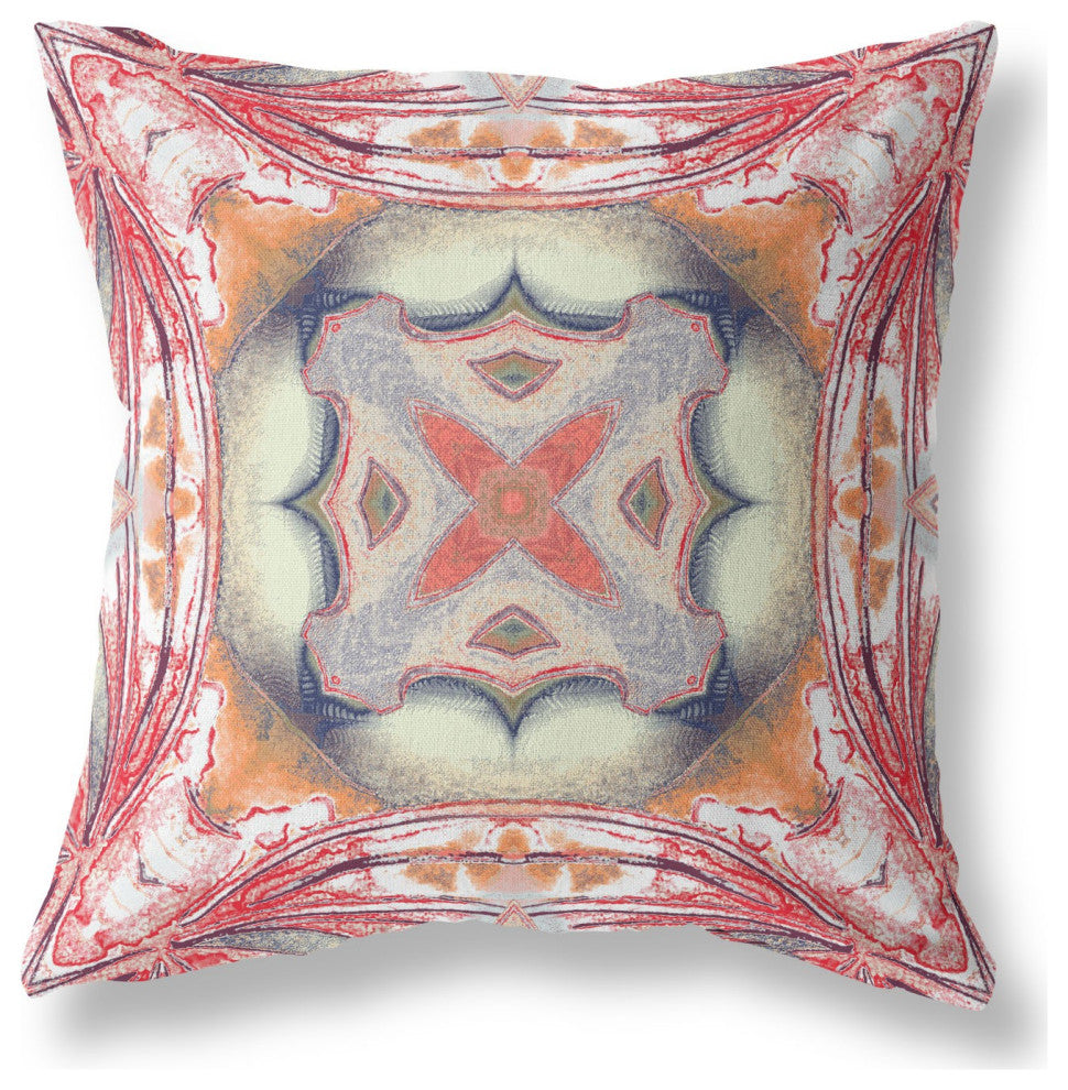 18" Red Orange Geo Tribal Suede Throw Pillow