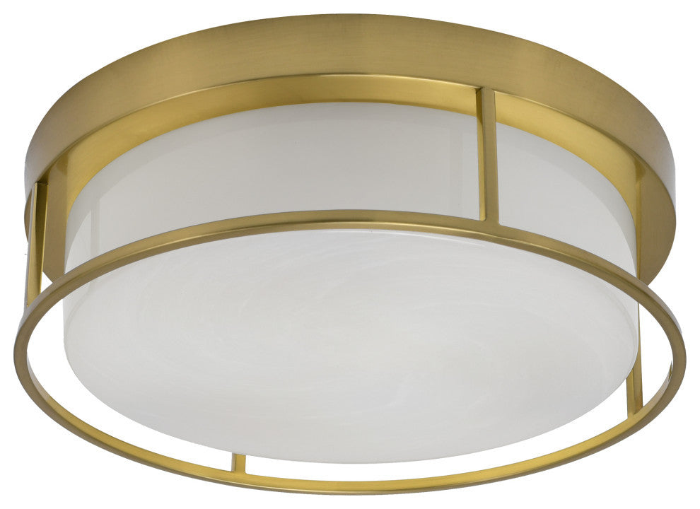 16" 3-Light Flush Mount Light, New Age Brass, White Marble Glass