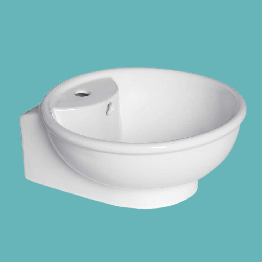 Countertop Round Vessel Bathroom Sink White with Overflow Counter Vessel Sinks