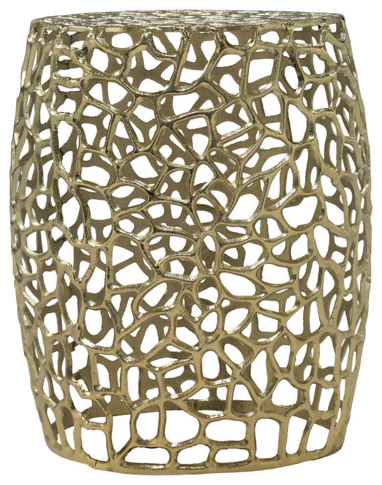 GDF Studio Aluminum Mesh Design Drum End Table, Gold